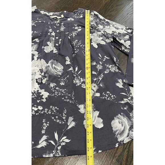 Soft Surroundings Blouse Women’s XL Petite Blue Floral Cotton Tunic Long Sleeve - Picture 6 of 7